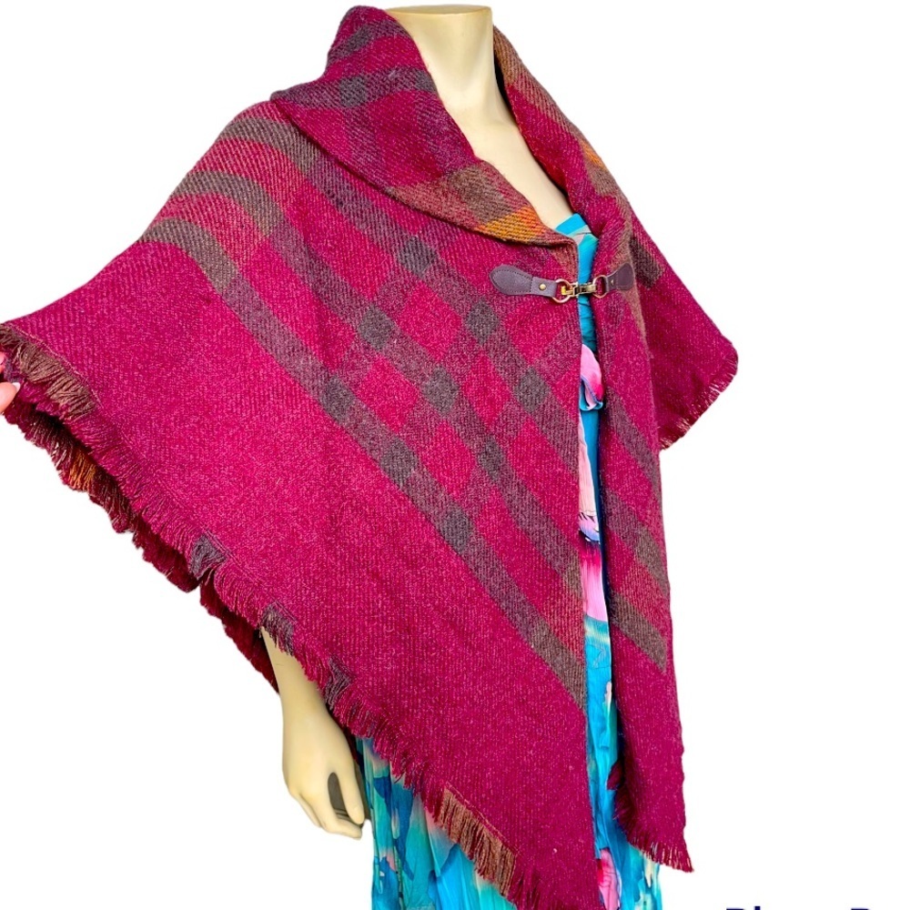 Modena Shawl Plaid Cowl Style Buckle Front Shawl One Size